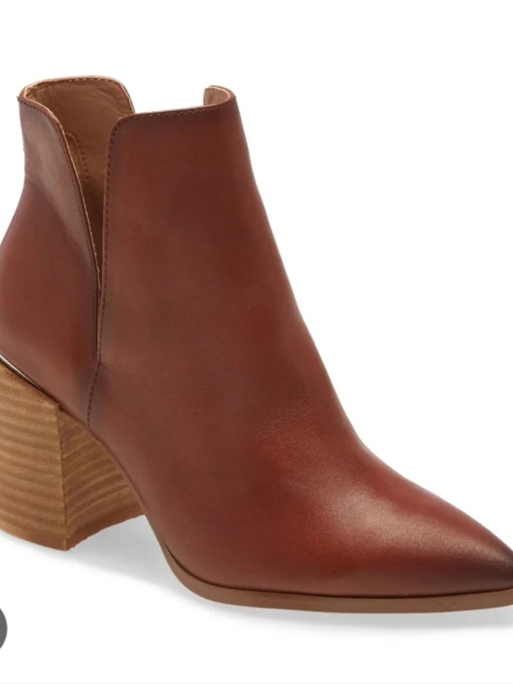 Steve Madden Kaylah Cognac Leather Pointed Ankle Booties with Block Heel. 9M